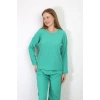 Moda Kadın Bürümcük Kumaş Pijama Takım Yeşil