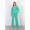 Moda Kadın Bürümcük Kumaş Pijama Takım Yeşil