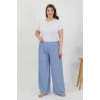 Moda Kadın Büyük Beden Bürümcük Pantolon  Mavi