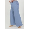 Moda Kadın Büyük Beden Bürümcük Pantolon  Mavi