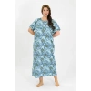 Moda Kadın Büyük Beden Kısa Kol Mavi Anne Gecelik