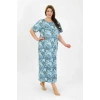 Moda Kadın Büyük Beden Kısa Kol Mavi Anne Gecelik