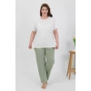 Moda Kadın Büyük Beden Kısa Kol Penye Pijama Takımı Beyaz