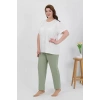 Moda Kadın Büyük Beden Kısa Kol Penye Pijama Takımı Beyaz