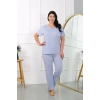 Moda Kadın Büyük Beden Kısa Kol Penye Pijama Takımı Lila