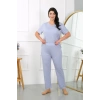 Moda Kadın Büyük Beden Kısa Kol Penye Pijama Takımı Lila