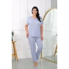 Moda Kadın Büyük Beden Kısa Kol Penye Pijama Takımı Lila