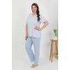 Moda Kadın Büyük Beden Kısa Kol Penye Pijama Takımı Mavi