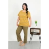 Moda Kadın Büyük Beden Kısa Kol Penye Pijama Takımı Sarı