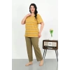 Moda Kadın Büyük Beden Kısa Kol Penye Pijama Takımı Sarı