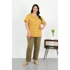 Moda Kadın Büyük Beden Kısa Kol Penye Pijama Takımı Sarı