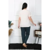 Moda Kadın Büyük Beden Krem Pijama Takımı