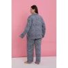 Moda Kadın Büyük Beden Mavi Leopar Desenli Düğmeli Pijama Takımı