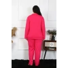 Moda Kadın Büyük Beden Pamuklu Cepli Düğmeli Fuşya Pijama Takım