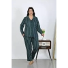 Moda Kadın Büyük Beden Pamuklu Cepli Düğmeli Petrol Pijama Takım