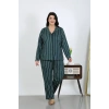 Moda Kadın Büyük Beden Pamuklu Cepli Düğmeli Petrol Pijama Takım