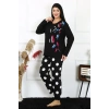 Moda Kadın Büyük Beden Penye Uzun Kol Pijama Takım