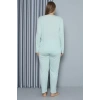 Moda Kadın Büyük Beden Penye Uzun Kol Pijama Takım Su Yeşili