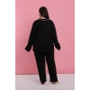 Moda Kadın Büyük Beden Siyah Düğmeli Pijama Takımı