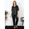 Moda Kadın Büyük Beden Siyah Saten Pijama Takımı
