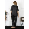 Moda Kadın Büyük Beden Siyah Saten Pijama Takımı