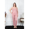 Moda Kadın Büyük Beden Somon İp Askılı Pijama Takım