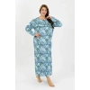 Moda Kadın Büyük Beden Uzun Kol Mavi Anne Gecelik