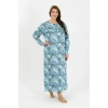 Moda Kadın Büyük Beden Uzun Kol Mavi Anne Gecelik
