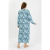 Moda Kadın Büyük Beden Uzun Kol Mavi Anne Gecelik