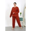 Moda Kadın Büyük Beden Uzun Kol Penye Pijama Takımı Kiremit