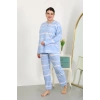 Moda Kadın Büyük Beden Uzun Kol Penye Pijama Takımı Mavi
