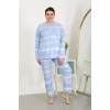 Moda Kadın Büyük Beden Uzun Kol Penye Pijama Takımı Mavi