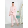Moda Kadın Büyük Beden Uzun Kol Penye Pijama Takımı Pembe