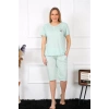 Moda Kadın Büyük Beden Viscon Su Yeşili Kapri Pijama Takım