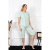 Moda Kadın Büyük Beden Viscon Su Yeşili Kapri Pijama Takım