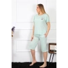 Moda Kadın Büyük Beden Viscon Su Yeşili Kapri Pijama Takım