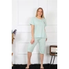 Moda Kadın Büyük Beden Viscon Su Yeşili Kapri Pijama Takım