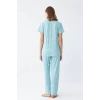 Moda Kadın Buz Mavisi Yıldız Desenli Önden Düğmeli Pijama Takımı