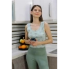 Moda Kadın Crop Büstiyer Tayt Alt Üst Takım SuYeşili