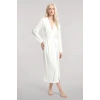 Moda Kadın Ekru Yumuşak Dokulu Dökümlü Uzun Kimono Şık ve Rahat Ev Giyim