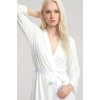 Moda Kadın Ekru Yumuşak Dokulu Dökümlü Uzun Kimono Şık ve Rahat Ev Giyim