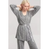 Moda Kadın Ekru Yumuşak Dokulu Dökümlü Uzun Kimono Şık ve Rahat Ev Giyim