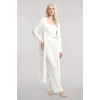 Moda Kadın Ekru Yumuşak Dokulu Dökümlü Uzun Kimono Şık ve Rahat Ev Giyim