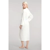 Moda Kadın Ekru Yumuşak Dokulu Dökümlü Uzun Kimono Şık ve Rahat Ev Giyim