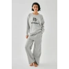 Moda Kadın Gri Akrep Burcu Oversize 2 İplik Eşofman Ev Giyim Takımı