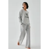 Moda Kadın Gri Balık Burcu Oversize 2 İplik Eşofman Ev Giyim Takımı