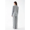Moda Kadın Gri Desenli Düğmeli Pamuklu Pijama Takımı