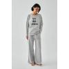 Moda Kadın Gri İkizler Burcu Oversize 2 İplik Eşofman Ev Giyim Takımı