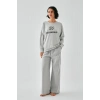 Moda Kadın Gri Kova Burcu Oversize 2 İplik Eşofman Ev Giyim Takımı