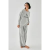 Moda Kadın Gri Oğlak Burcu Oversize 2 İplik Eşofman Ev Giyim Takımı